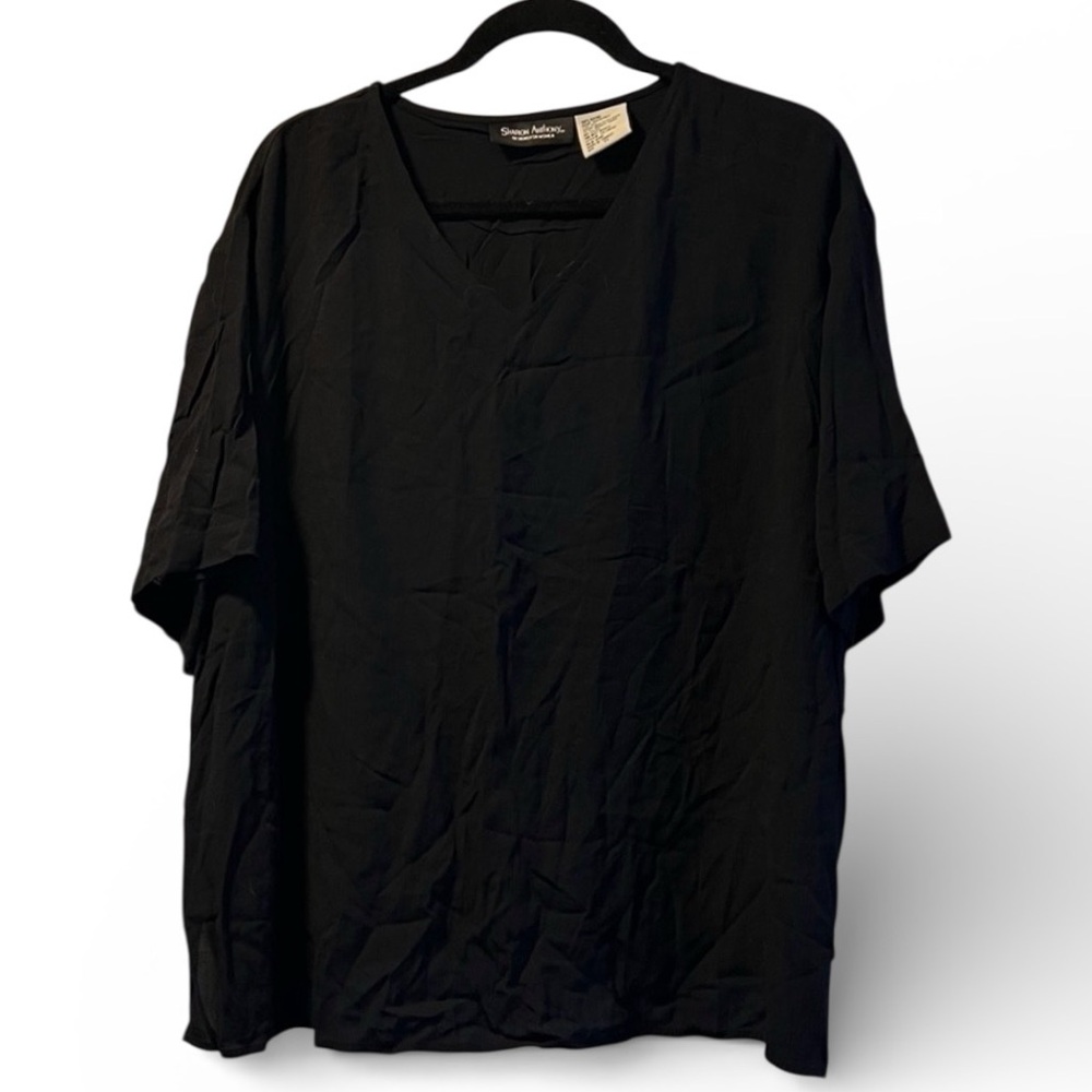 Sharon Anthony Women's Vintage 2X Black short sleeve Blouse EUC Office Work